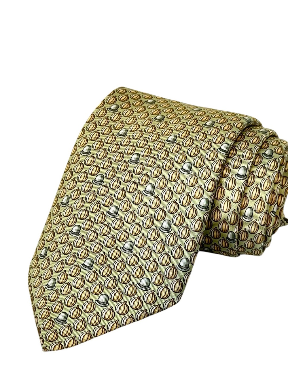 Hermès Silk Tie Beige Gold Acorn Novelty Made in France